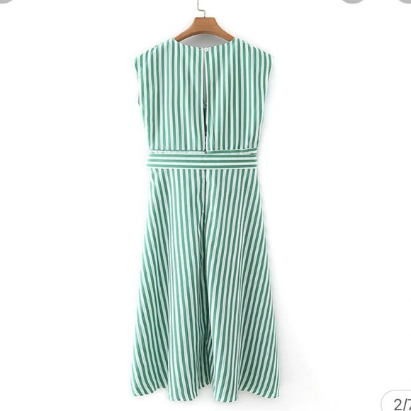 Casual Stripe Printing Off Shoulder Sleeveless Dress - Picture 5 of 8